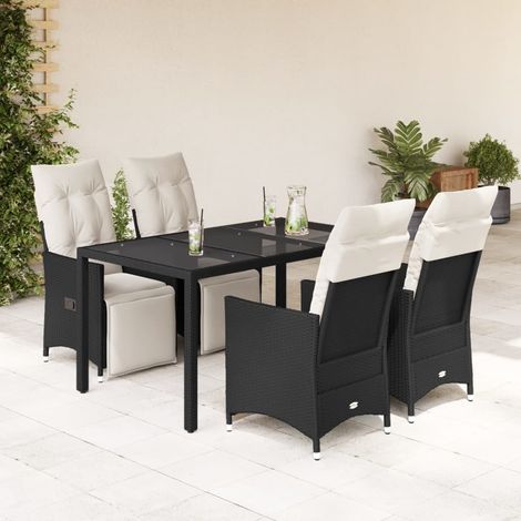 Salon de jardin 5 pièces avec 4 fauteuils inclinables, table en résine tressée noire - PANGIVO (1/5)