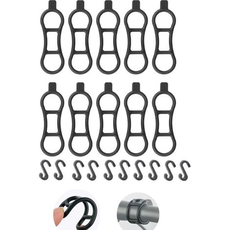 Cinghia per bicicletta in silicone da 10 pezzi, cinghia per luce da bicicletta, cinghia per cellulare con cinque fori e gancio in plastica a forma di S per mountain bike e bici elettriche - Nero (1/5)