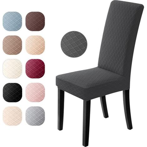 Stuhlbezüge 2er Set Dunkelgrau Universell Abwaschbar Jacquard Stretchbezug (1/5)
