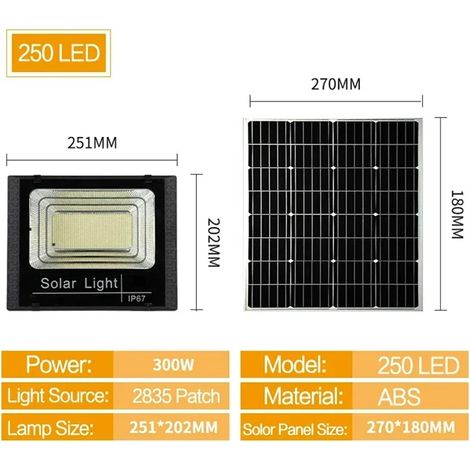 Lampe solaire LED (300 W) étanche, projecteur, panneau lumineux solaire Foco, spots LED muraux pour jardin, éclairage solaire extérieur (1/5)