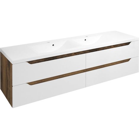 WAVE Meuble sous-vasque double 179,7x50x47,8cm, blanc/chêne Collingwood