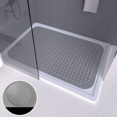 Quadratische, rutschfeste Badematte 80×80 cm, dunkelgrau, Massagemuster, Duschmatte für Bad und WC