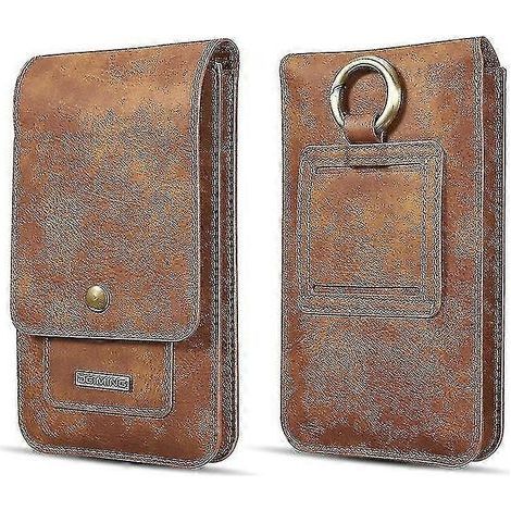 Dual-compartment PU leather phone case for phones under 6.7 inches (color: brown) (1/3)