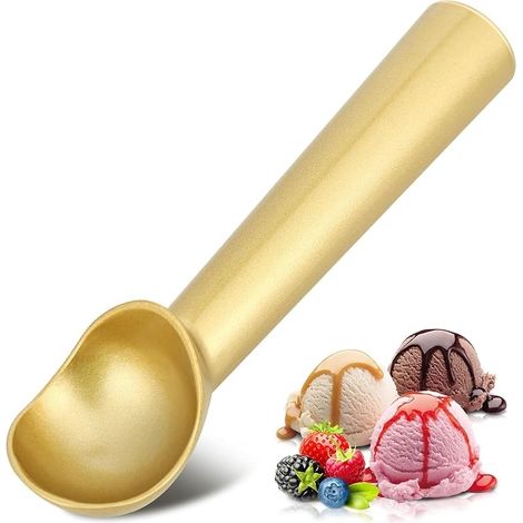 Cuillère à glace, Cuillère à glace en aluminium doré, 17,8 cm, Design monobloc Cuillère pour biscuits antiadhésive. (1/5)