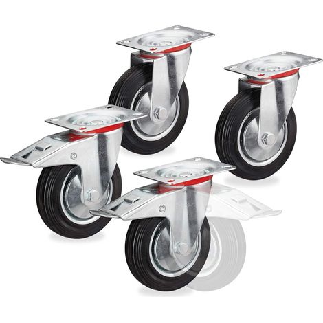 Roues Industrielles En Caoutchouc - Roulettes Silencieuses Avec Frein - Pour Chariots Plateaux Lourds - Lot De 4 Pièces (1/5)