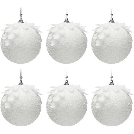 6PCS Ornements De Boule De Noël Blanc Pailleté, Boules D'ornements D'arbre De Noël Étincelants, Boules D'ornements De Noël Suspendus, Décoration D'arbre De Noël (1/5)