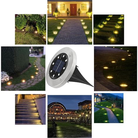 Lampe solaire d'extérieur, lot de 10 lampes solaires de jardin à poser au sol, blanc chaud, pour pelouse, terrasse, cour, piscine (1/5)
