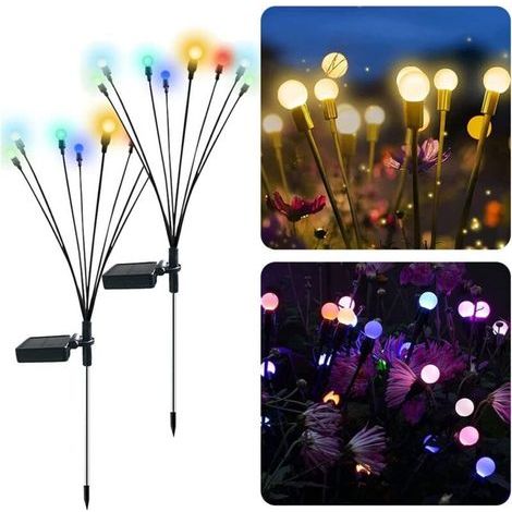 Lampes lucioles à énergie solaire, 2 Pièces 8 LED Lumières Solaires Lucioles pour extérieur, décoration de paysage, jardin, allée, étanches (1/5)