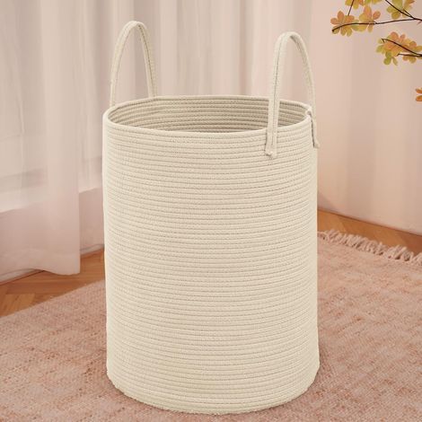 Grande cesto portaoggetti e per la biancheria in corda di cotone intrecciata (beige). (1/5)