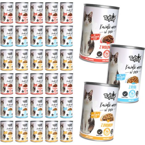 Pâtée pour chat TufTuf, mélange de saveurs, boîtes de 30 x 415 g, morceaux en sauce (1/5)