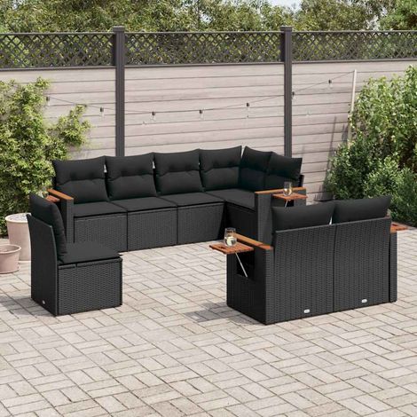 vidaXL Salon de jardin 8 pcs avec coussins noir résine tressée (1/3)