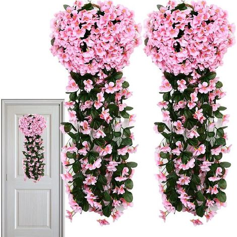 2 pieces plantes suspendues artificielles glycines , deco exterieur pour mariage balcon mur jardin , rose (1/5)