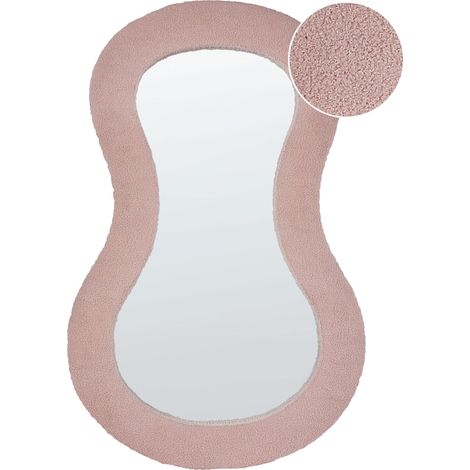 Specchio da parete moderno decorativo appeso 70 x 112 cm Telaio MDF Forma irregolare Tessuto Boucle Rosa Planchez