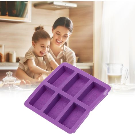 Moule en silicone à 6 compartiments, motif original, pour la fabrication artisanale de savons et de gâteaux (rectangulaire). (1/5)