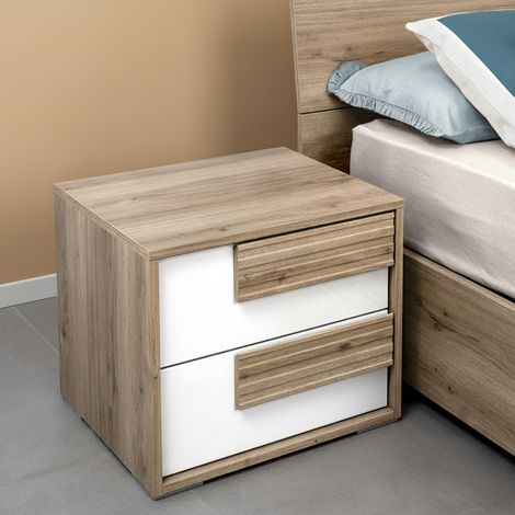 Comodino Selva 2 Cassetti rovere caramello e Bianco Lucido – Stile contemporaneo (1/3)