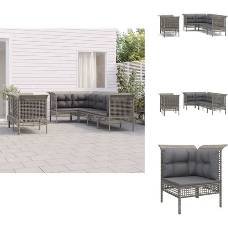 7-tlg. Garten-Lounge-Set mit Kissen Grau Poly Rattan - Gartenmöbel - Loungesessel - Gartenloungeset - PE-Rattan Möbel - Wetterfeste Gartenmöbel (1/5)