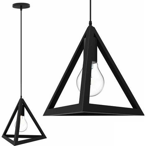 Lampadario a sospensione piramide attacco E27 pendente triangolo design moderno bianco nero geometrico in metallo Nero (1/5)