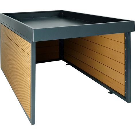 XL Mähroboter-Garage mit Pflanzkasten HHG-377, Dach Unterstand für Rasenmäher, WPC Metall 47x70x94cm Eiche-Optik