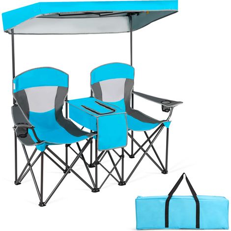 Silla de camping doble plegable 166,5 x 72 x 151 cm cómoda y práctica en tejido Oxford azul oscuro 200011295