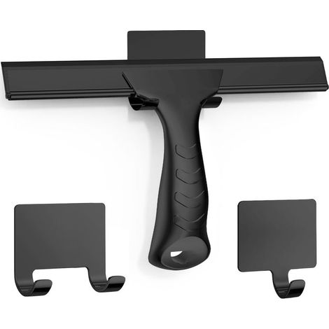 Duschabzieher, 25 cm langer Fensterreiniger aus Edelstahl mit Klebehaken für Bad, Auto und Haushalt, schwarz (1/5)