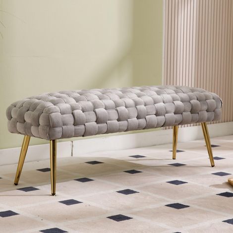 Wahson Modern Ottoman Bench in Velvet Bed End Stool Upholstered Bench with Golden Metal Legs Window Seat for Entryway Living Room Bedroom, Grey (1/5)