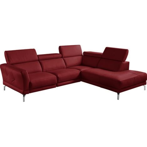 Canapé d'angle en 100% tout cuir épais de luxe italien 5/6 places DALEN, rouge foncé, angle droit