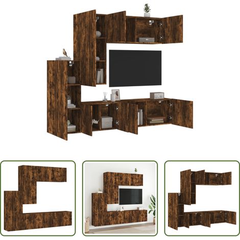 vidaXL Meuble TV - Unités murales TV 5 pcs chêne fumé bois d'ingénierie (1/5)