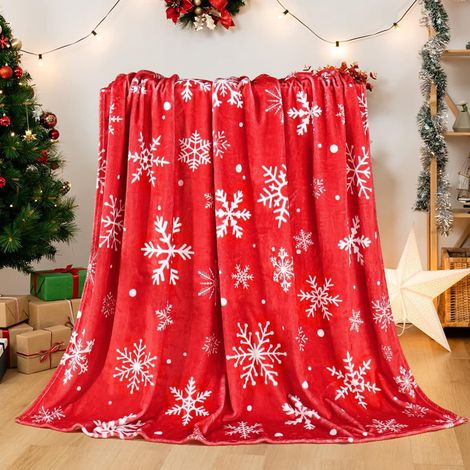 Plaid De Noël - Imprimé Flocon De Neige - 130 x 100 cm - En Polyester - Pour Canapé Lit Camping - 1 Pièce (1/5)