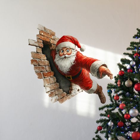 Adesivo murale autoadesivo con effetto 3D a rottura di muro, Babbo Natale, decorazione per la casa (3040 cm), 2 fogli (1/2)