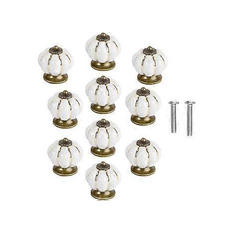 10 Stück Vintage-Türknöpfe aus Keramik in Kürbisform – Weiß