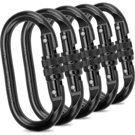 Mousqueton Escalade - AIMOONSA - Lot de 5 - Acier inox - 20 kN - Verrouillable ovale (1/5)