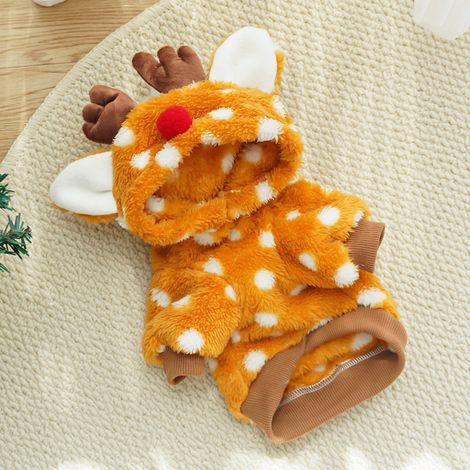 Costume De Noël Pour Chien - Cape En Polaire Avec Corne De Renne - Pour Chiots Et Petits Chiens - Taille XS (20 cm) - Orange (1/5)