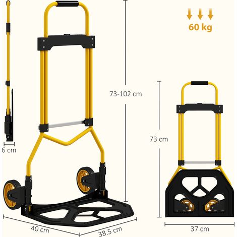 Chariot à bagages avec poignée télescopique, capacité de charge de 60 kg, cadre en acier, jaune (1/5)