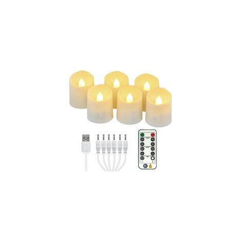 Lot d 6pcs Bougies Chauffe Plat LED Rechargeables, Fausse Bougie à LED Flamme Vacillante avec Télécommande et Fonction Minuterie, Bougies Electriques pour Fête, Salon, Halloween, Noël, Chambre