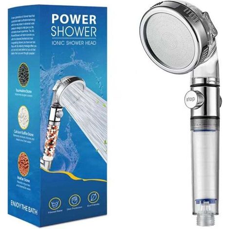 Cabezal de ducha de mano con filtro, cabezal de ducha de alta presión con 3 tipos de chorro y filtros, suavizador de agua para agua dura - Elimina el cloro (filtro de algodón) -Crezuo
