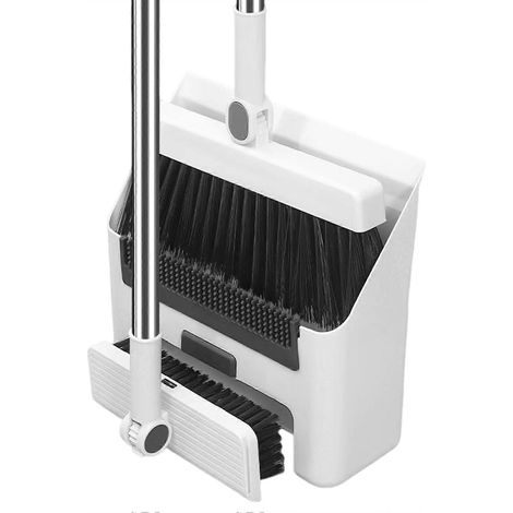Balai sans se baisser, pelle à poussière à long manche autonettoyante, outil de nettoyage ménager essentiel, blanc (1/5)