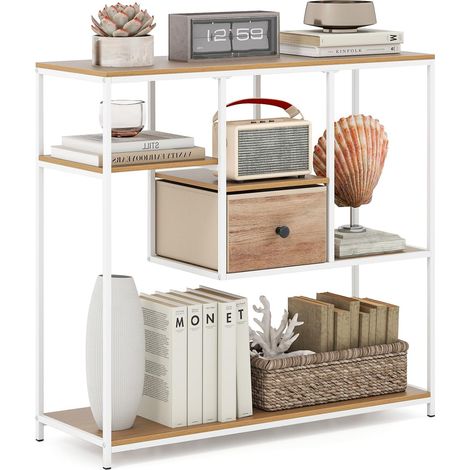 COSTWAY Consolle Ingresso, 5 Ripiani con Cassetto in Tessuto, 100 x 35 x 95 cm,Naturale (1/5)