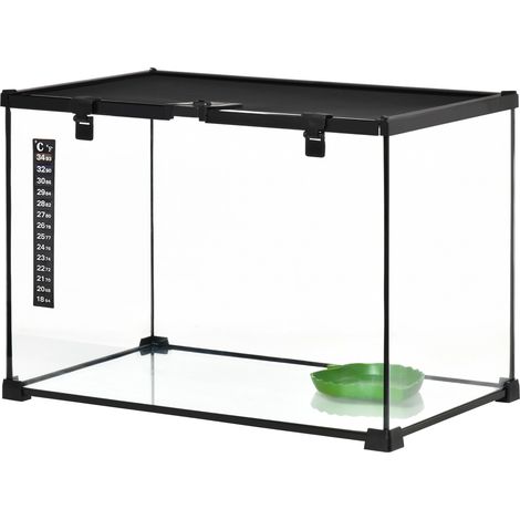 Reptilien-Terrarium mit verschiebbarem Drahtgitterdeckel und eingebautem Thermometer