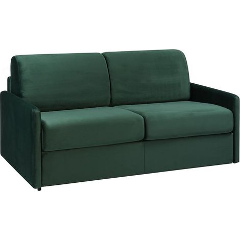 Canapé 3 places convertible express en velours vert sapin avec assise mémoire de forme - Couchage 140 cm - Matelas 22 cm avec assise mémoire de forme CALIFE