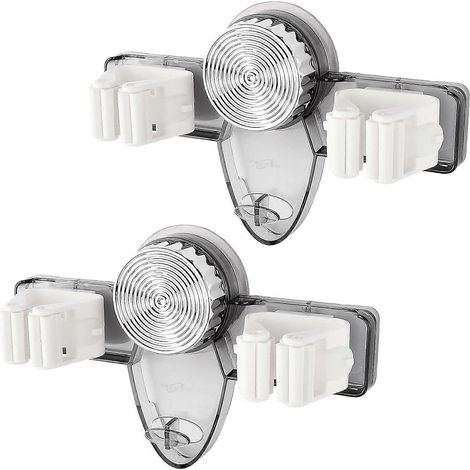 Lot de 2 supports à ventouse pour balai à franges, fixation murale, sans perçage, organisateur d'accessoires de nettoyage pour salle de bain, gris transparent (1/5)