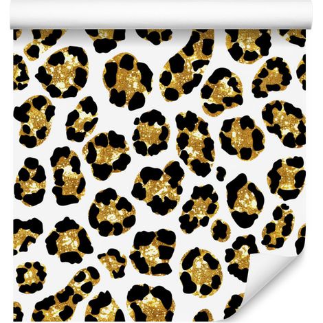 Papier peint imitation peau d'animal ocre et blanc pour salon et chambre 50x1000 cm (1/5)