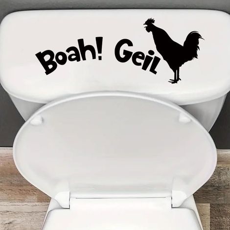 Autocollant de Couvercle de WC Boah Geil avec Coq - Décoration de Toilette drôle, imperméable 20x10cm pour Salle de Bain et WC invités, Phrase Amusante, Facile à appliquer (1/5)