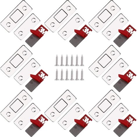 Aimant Porte Placard, 8 Pièces Loquet Magnetique Adhésive, Très Mince Meuble Aimant Puissant avec Des Vis pour Armoire Catch Coulissante Tiroirs Fenetre (1/5)