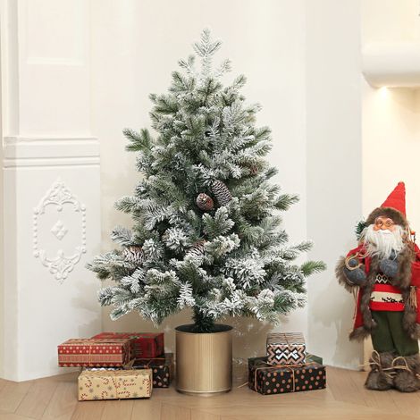 Sapin de Noël enneigé avec pommes de pin, ignifugé, stable, Ø60 x 100 cm (H), vert/or (1/5)