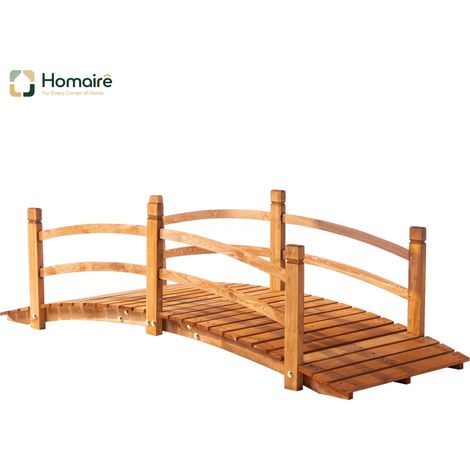HOMAIRE Gartenbrücke Holz massiv 185m avec balustrade jusqu'à 200kg idéal pour jardin et étang (1/5)