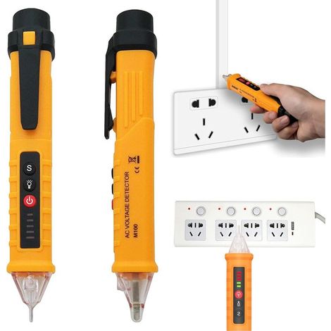Berührungsloser Spannungsprüfer, Wechselspannungsprüfer 12–1000 V mit einstellbarer Empfindlichkeit, Taschenlampe und akustischem Alarm, Prüfung von Neutral- und Außenleitern sowie Erkennung von FireW (1/5)