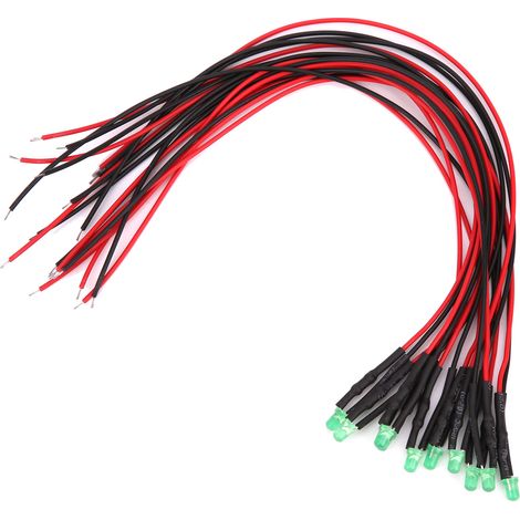 100 LED en ligne haute luminosité 12V pré-câblées avec embouts ronds, diamètre 3 mm, longueur 20 cm (vertes avec un éclat émeraude). (1/5)