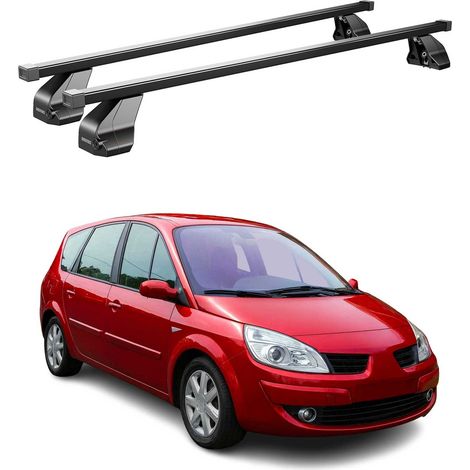 OMAC Barres de toit transversales en acier pour Renault Grand Scenic II 2003-2009 – Antivol inclus – Testées City Crash – DIN 75302:2019 – ISO/PAS 11154:2006 – Charge max 75 kg Noir (1/4)