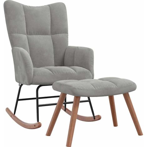 vidaXL Rocking Chair with a Stool Light Grey Velvet