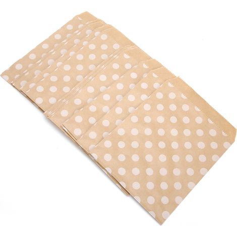 Lot de 25 sachets alimentaires pliables en papier kraft pour bonbons, noix, biscuits et autres en-cas (à pois ronds) (1/5)